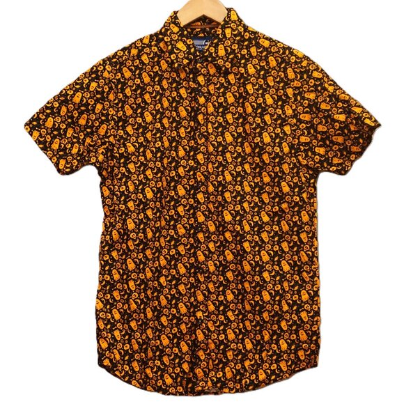 Monument Black with Orange Halloween Print Button Up Shirt Men’s XL - Picture 1 of 4